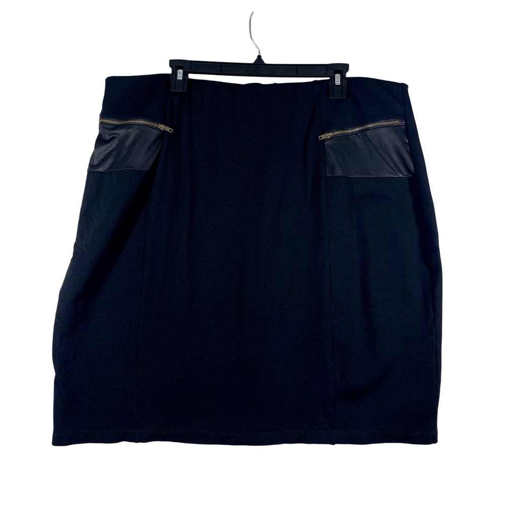 Gramercy 22 Women 2X‎ Black Pencil Skirt Faux Leather Pockets Career Made in USA